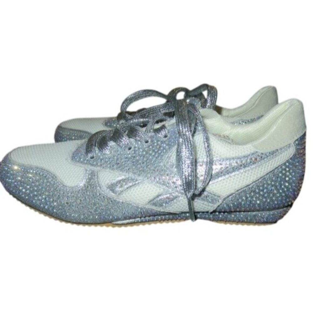 J.Jill Sparkle Silver White & Gray Metallic Rhinestone Bling Lace Up Sneakers 7